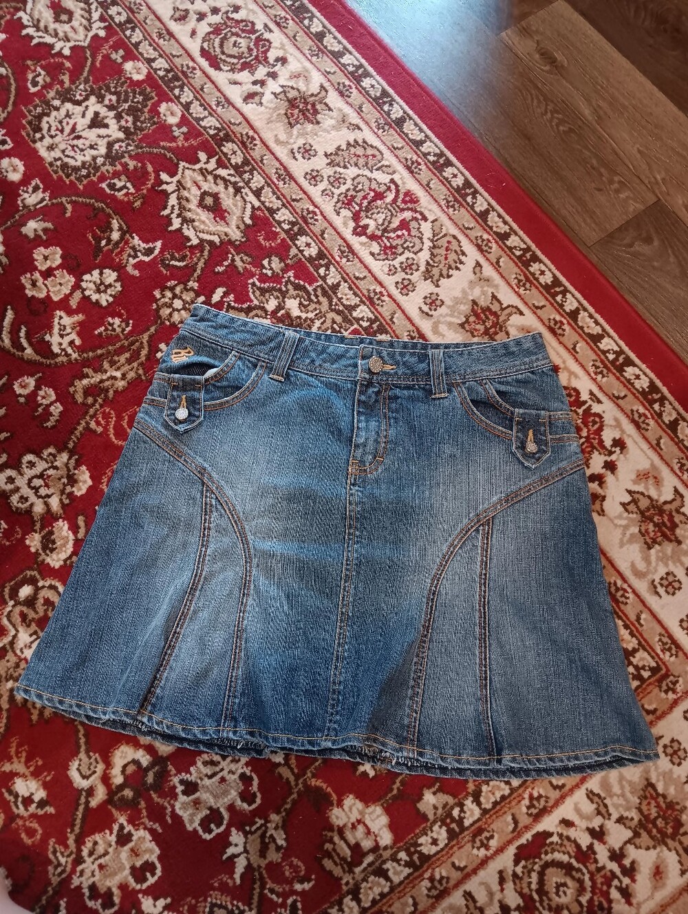 Y2k Rocawear Blue Denim A-Line Panel Skirt Sz 11 Or 10 Cute Vintage